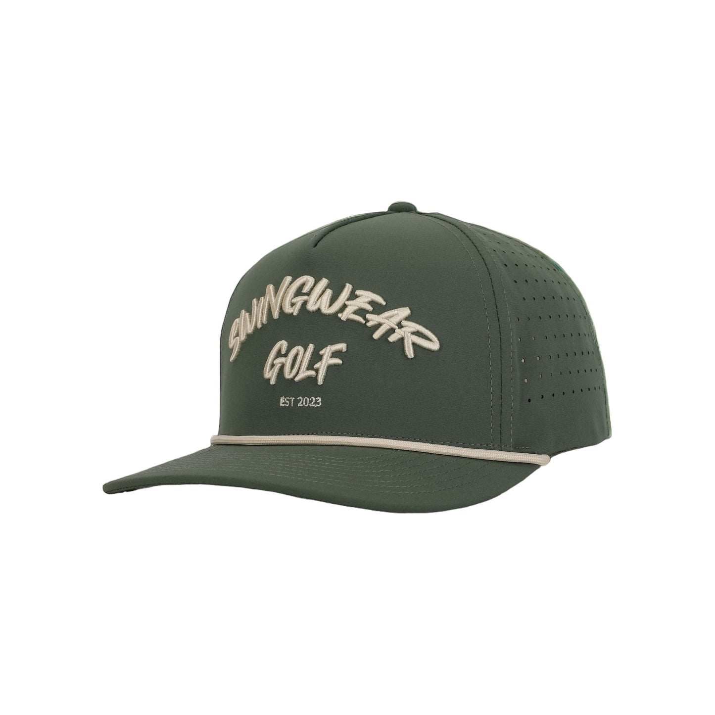 green swingwear golf hat on white background